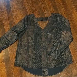 BLACK and gold snake print blouse